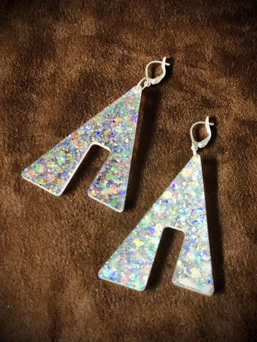 Triangular Resin White Earrings